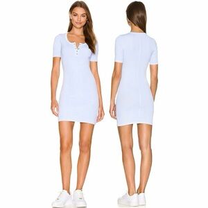 Tularosa “The Lisa” Ribbed Mini Dress XS Baby Blue Button Front Cotton